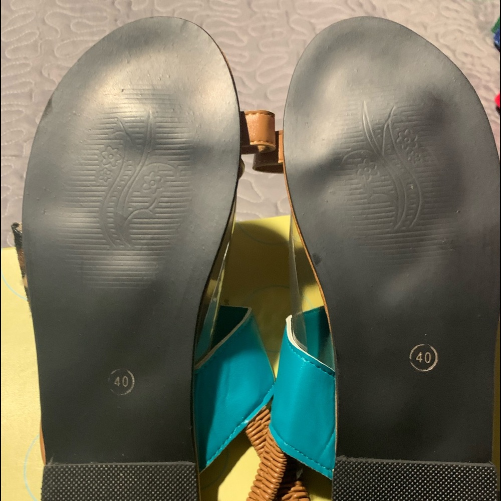 Leopard and turquoise strap Sandals